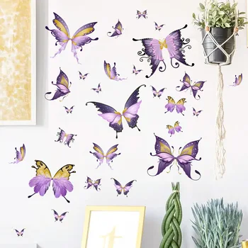  2 шт. /компл. Наклейка на стену из ПВХ, креативная наклейка на стену с мультяшной бабочкой Для украшения дома, фоновое украшение стены
