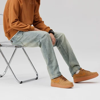  2023 Новые студенческие джинсы, мужские прямые брюки, свободные стрейчевые винтажные мужские брюки