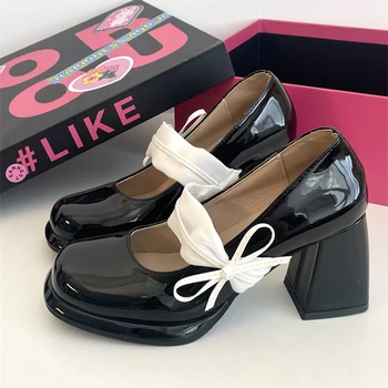  2023 Туфли Мэри Джейн на высоком каблуке в стиле ретро, новые толстые туфли в стиле Лолиты, туфли-лодочки для студенток, японские кожаные туфли JK, Женская обувь