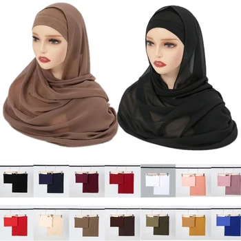  2ШТ Мусульманский Исламский шифоновый шарф Хиджаб с подчеркиванием, Шапочка-труба, Арабские шали, Тюрбан, Малайзийская повязка на голову, Подходящие наборы