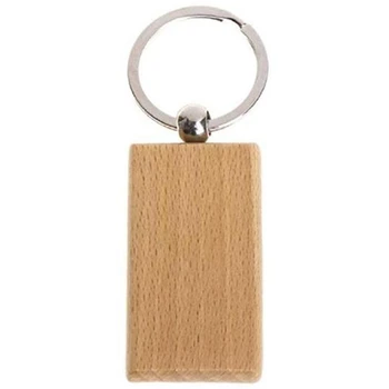  60шт пустой прямоугольной деревянной цепочки для ключей Diy деревянные брелки для ключей Можно выгравировать подарки своими руками