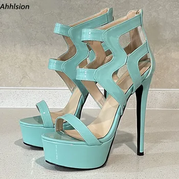  Ahhlsion/ Женские босоножки ручной работы на высоком каблуке-шпильке с открытым носком, красивые светло-голубые вечерние туфли, женские размеры США Плюс 5-20