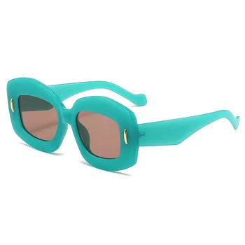  Ins Популярные Квадратные Женские Солнцезащитные очки Желейного цвета Градиентных оттенков UV400 Винтажные Мужские Солнцезащитные очки с заклепками Oculus
