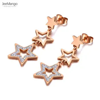  JeeMango Оригинальный дизайн, ювелирные изделия для вечеринок со сверкающими звездами из нержавеющей стали, Модные серьги-подвески с фианитами для женщин и девочек JE20165