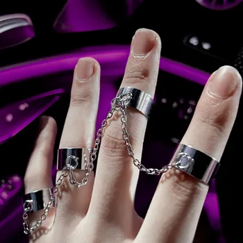  Modyle Панк Геометрическая цепочка серебряного цвета, кольца на запястье Для женщин и мужчин, цепочка в стиле Хип-хоп, открытые кольца, пара модных украшений