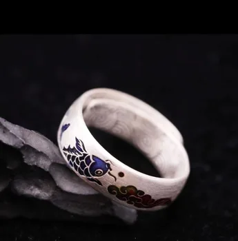  RD Эмалевое кольцо 2023 Эмалевая рыба Благоприятное Облачное кольцо Серебряное кольцо винтажная резьба ручной работы