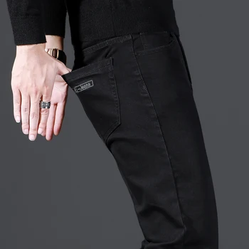  Большие размеры 40 42 44 46, мужские черные джинсы обычной посадки, Классические деловые повседневные джинсовые брюки-стрейч, мужские брендовые брюки