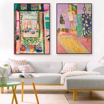  Винтажные красочные плакаты Анри Матисса, принты с открытыми окнами, Розовая студийная настенная живопись на холсте, украшение столовой, спальни