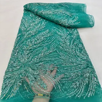  Вышивка бисером ручной работы, французский тюль, кружево для вечеринки, роскошные кружевные ткани с пайетками в Нигерийском стиле, свадебная ткань TS2370