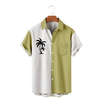  Гавайские рубашки для мужчин, кокосовые пальмы, Лоскутные рубашки с коротким рукавом, Прохладные летние топы, Винтажные Дышащие
