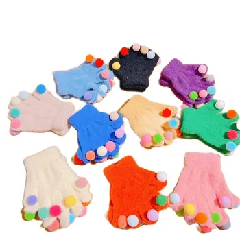  Детские перчатки, Зима 2022, новые вязаные теплые уличные плюшевые перчатки с пятью пальцами для девочек