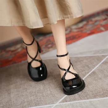  Женские босоножки из кожи в стиле ретро, женская обувь Mary Jane, Летние новинки на высоком каблуке, пикантные британские туфли на массивном каблуке, модные сказочные туфли-лодочки 2023
