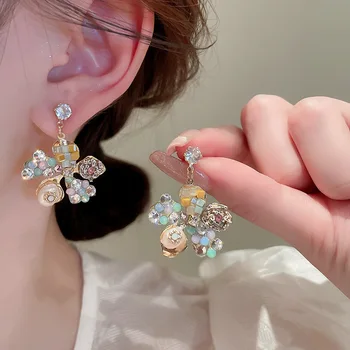  Женские серьги-капли с кристаллами и яркими цветами в Корейском стиле, Роскошные Свадебные Украшения для ушей со стразами