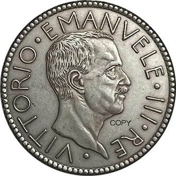  Италия 1927 V 20 Лир Vittorio Emanuele III Head King Italia Мельхиоровая Посеребренная Копировальная Монета Антикварной Коллекции Памятная