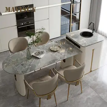  Итальянский минималистичный Обеденный стол с мраморным рабочим столом из плотной доски с прямоугольным каркасом Многофункциональный стол для кухни