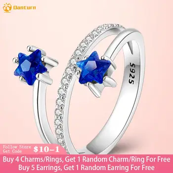  Кольцо из стерлингового серебра 925 пробы Danturn, сияющее голубое кольцо с двойной звездой, женские кольца, обручальные кольца