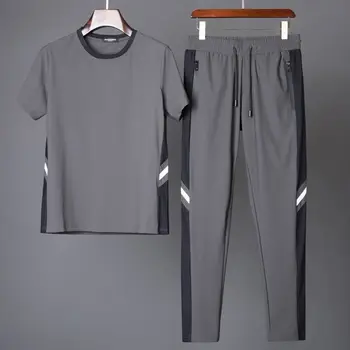  Комплекты одежды для бега, мужская лоскутная контрастная спортивная форма для тренировок с коротким рукавом, комплект из 2 предметов, Быстросохнущий спортивный костюм 2023 B04