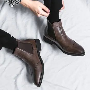  Комфортные модельные туфли с высоким берцем Модные коричневые Ботильоны Chukka Ботинки Челси Мужские Брендовые Ботильоны 2023 года в стиле броги A113