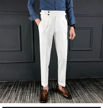  Корейский весенний мужской однотонный костюм, брюки, облегающие ноги, повседневные Британские брюки с высокой талией, офисные брюки, мужские модельные брюки, брюки