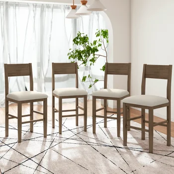  Кухонные стулья TOPMAX Farmhouse высотой со столешницу из 4 предметов для небольших помещений\  Коричнево-коричневый из массива дерева [на складе в США]