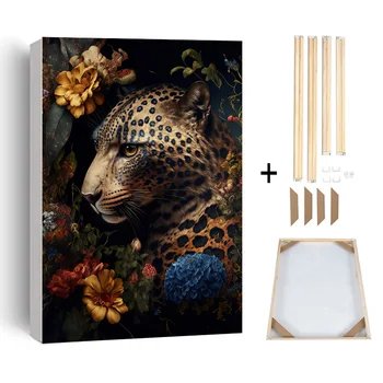  Леопардовый Слон в цветах, растения, холст, абстрактный Ретро-плакат со львом и принты в рамке, современное настенное искусство, домашний декор