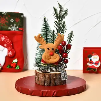  Мини-украшение Рождественской елки с деревянным дном, светодиодный светильник, настольные украшения для дома, фестиваль Рождественских украшений для дома