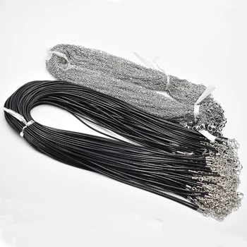  Мода 1,5 мм 2,0 ММ 45 см 60 см 70 см веревка из нержавеющей стали или черного воска с застежкой-лобстером, ожерелье, шнур для ювелирных изделий, подвесные шнуры 100 шт