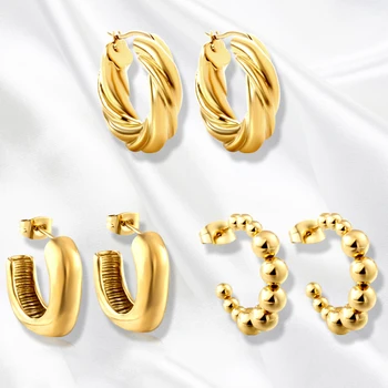  Модные геометрические серьги-кольца из нержавеющей стали для женщин, модные женские золотые серьги-кольца, ювелирные изделия, подарки на день рождения