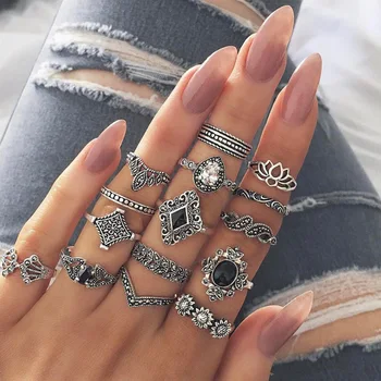  Модный набор колец-наколенников в стиле Бохо Миди для женщин, Хрустальные геометрические кольца для пальцев, Модные богемные украшения