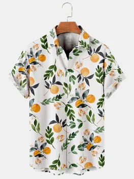  Мужские рубашки с отложным воротником с белым принтом, летние гавайские мужские пляжные повседневные рубашки на пуговицах, топы