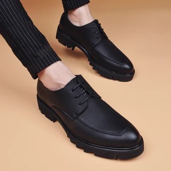  мужское повседневное деловое офисное вечернее платье, обувь из натуральной кожи, черная стильная обувь на платформе, дышащая брендовая дизайнерская обувь