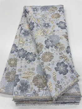  Нигерийская кружевная ткань 5 ярдов с вышивкой для свадебного платья 2023, шелковая ткань с африканским принтом Для шитья, Жаккардовая кружевная ткань PL404-4