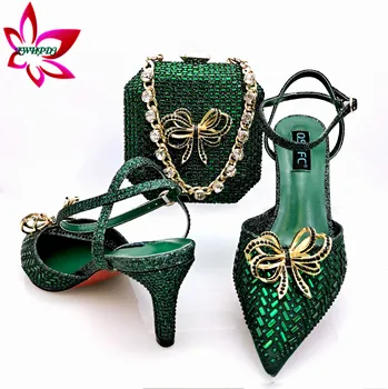  Новинка 2023 года, женская обувь и сумка зеленого цвета, горячие сандалии с острым носком, специальные поступления для вечеринки в саду