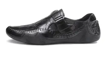  Новые летние лоферы без застежки из натуральной кожи на плоской подошве с круглым носком, повседневная мужская обувь, черная прогулочная обувь для мужчин