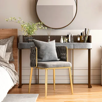  Обеденный стул из скандинавской веревочной ткани для кухонной мебели, простой туалетный столик, диван для отдыха, Роскошный домашний обеденный стул со спинкой