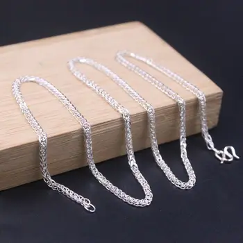  Ожерелье из чистого серебра 999 пробы, цепочка из пшеничных звеньев 2 мм, 19,7 дюйма для женщин