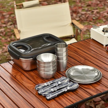  Походная посуда Портативный набор походных принадлежностей Оборудование для пикника Миски, тарелки и чашки Палочки для еды и ложка из нержавеющей стали