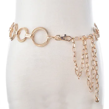  Пояс с золотым металлическим кольцом, модная женская серебряная поясная цепочка, женский пояс из сплава с тремя кольцами, металлическая цепочка для платья 174