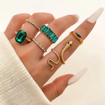  Простой набор колец FNIO Fashion в стиле ретро со змеиным геометрическим соединением, женский ювелирный набор, новый тренд 2022 года, роскошные кольца с кристаллами в подарок