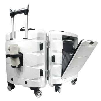  Прочный дорожный чемодан-тележка из полипропилена с жестким корпусом на колесиках, комплект для багажа с открывающимся спереди ноутбуком, подстаканник для мобильного телефона, 20 дюймов