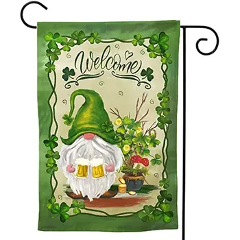  Садовый Флаг на День Святого Патрика 12x18 Двухсторонний Ирландский Праздник Весенние Украшения Вывеска для Домашнего Двора Счастливые Зеленые Гномы Клевер
