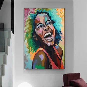  Современная картина на холсте, красочные плакаты и принты с улыбкой африканской женщины, настенное изображение черной девушки для декора гостиной