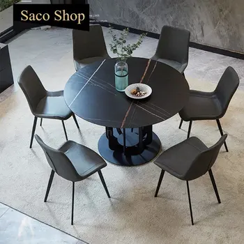  Современная мебель для дома Наборы обеденных столов из мрамора с поворотным столом Итальянская расслабляющая чайная тарелка с камнем Круглый стол Мебель Mesa