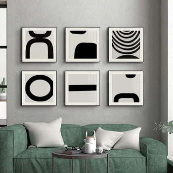  Современная Простая гостиная, геометрический плакат, абстрактная живопись, черно-белая линия, цветной блок, холст, Квадратная печать