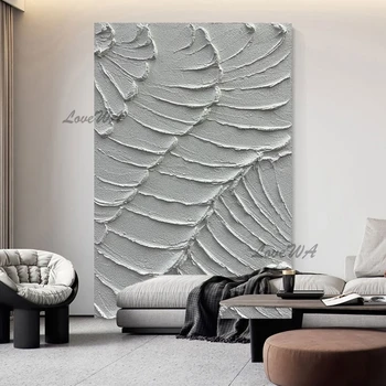  Тяжелое Толстое текстурированное Белое Акриловое Абстрактное искусство, 100% Ручная роспись маслом, Современное украшение стен дома, холст, фрески, искусство