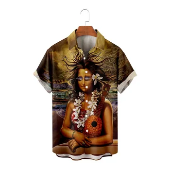  Уличная Одежда с лацканами, Мужская Гавайская Летняя Повседневная рубашка с принтом, Пляжная Одежда с коротким рукавом