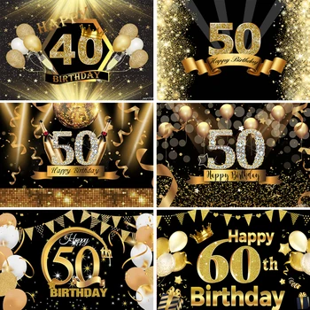  20 Вариантов Черный Золотой Блестящий Фон с воздушными шарами для взрослых Мужчина Женщина Счастливый Фон для фотосъемки 30-го, 40-го, 50-го, 60-го Дня рождения