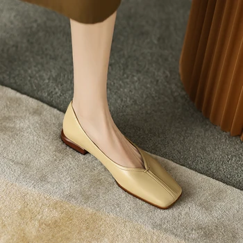  2023 г. новые весенние женские туфли-лодочки из натуральной кожи длиной 22-24,5 см из овчины + свиной кожи с квадратным носком, женская обувь в стиле ретро на каблуке