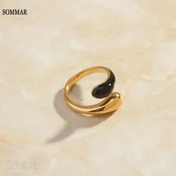  SOMMAR Горячие продажи Золотой цвет размер 6 7 8 Духи женские женское кольцо Черно белое открытое кольцо цены в евро Бижутерия