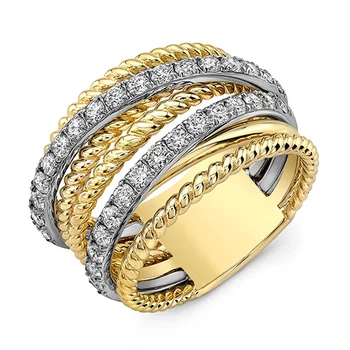  Необычное женское кольцо с перекрестным переплетением из шпагата Золотого цвета с микрокристаллическим камнем Циркон Нежные Обручальные кольца Женские модные украшения